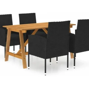 5 peças conjunto de jantar para jardim preto com Mesa e 6 Cadeiras