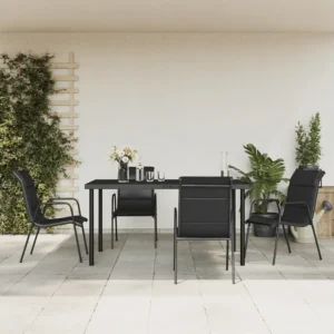 5 peças conjunto de jantar para jardim ço e textilene preto Fácil Manutenção