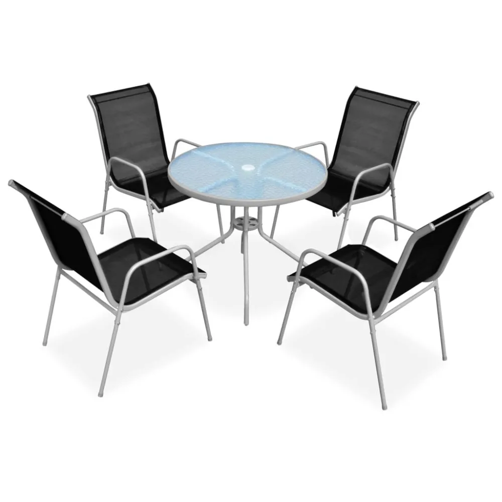 Resistente à Intempérie Conjunto de jantar para jardim 5 pcs 80x71 cm ço preto/cinza