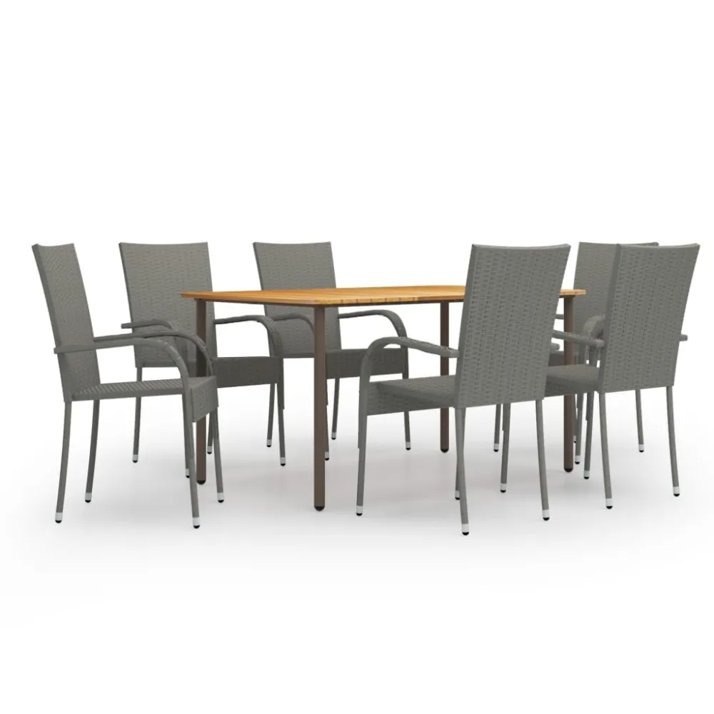 Resistente à Intempérie 7 pcs conjunto de jantar para jardim vime PE cinzento