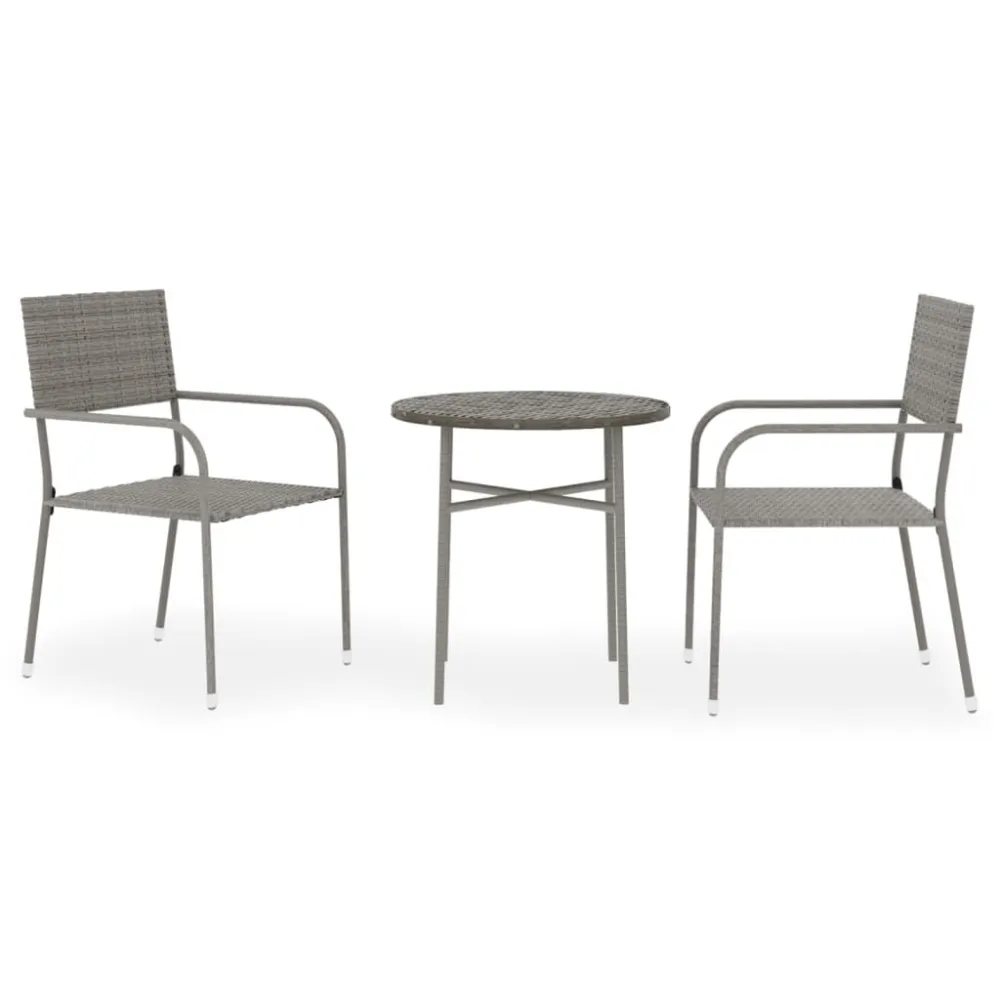 Resistente à Intempérie 3 pcs conjunto de jantar para jardim vime PE cinzento