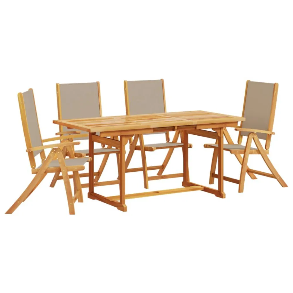 Resistente à Intempérie 5 pcs conjunto de jantar para jardim acácia maciç e textilene
