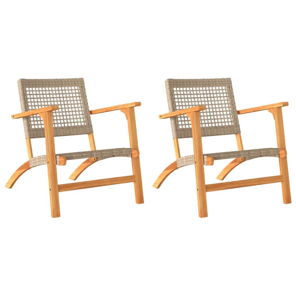 Cadeiras de jardim 2 pcs vime PE/madeira de acácia maciç bege | Material Impermeável