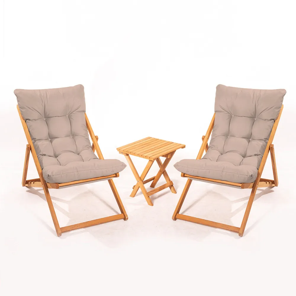 Conjunto de 2 cadeiras de jardim e 1 mesa de centro Purrault Madeira maciç clara e Tecido Marrom distinto