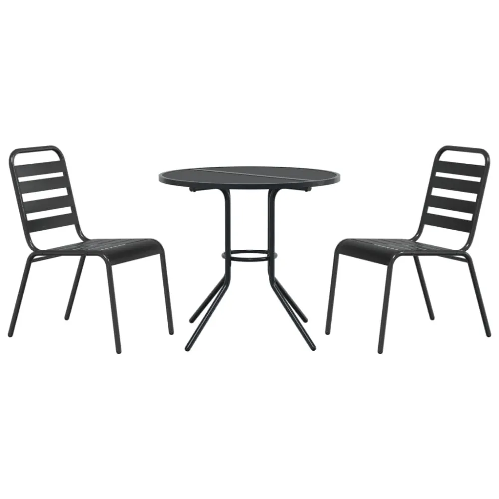Conjunto Completo para Piquenique Cadeiras de jardim encastrar 3 pcs ço revestido pó antracite