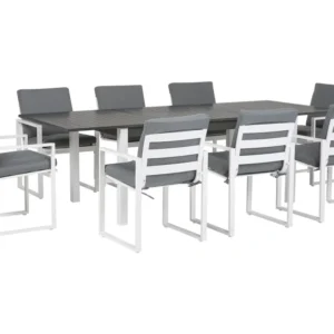 Conjunto Completo para Piquenique Conjunto de jardim em alumínio mesa e 8 cadeiras cinzentas e brancas PANCOLE