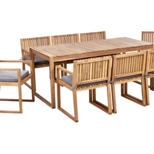 Conjunto Completo para Piquenique Conjunto refeições 8 pessoas em madeira de acácia certificada clara com almofadas cinzen...
