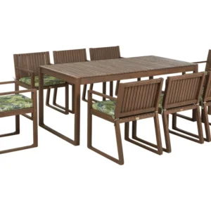 Conjunto Completo para Piquenique Conjunto refeições 8 pessoas em madeira de acácia escura com almofadas verdes SASSARI