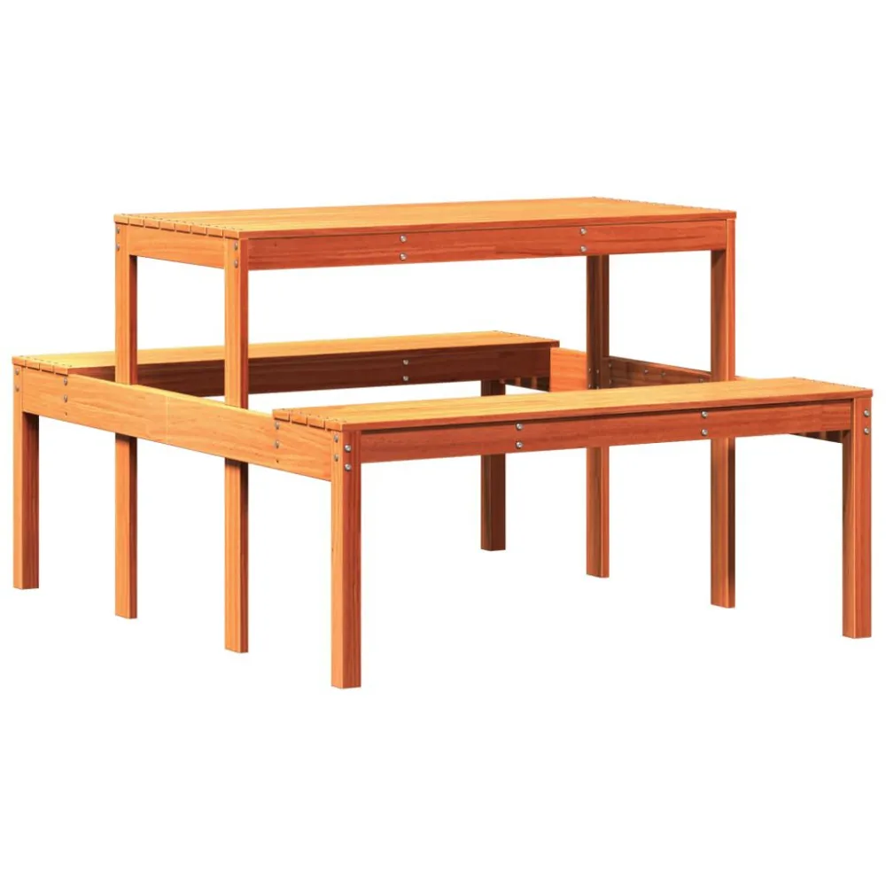 Conjunto Completo para Piquenique Mesa de piquenique 110x134x75 cm pinho maciço castanho-mel