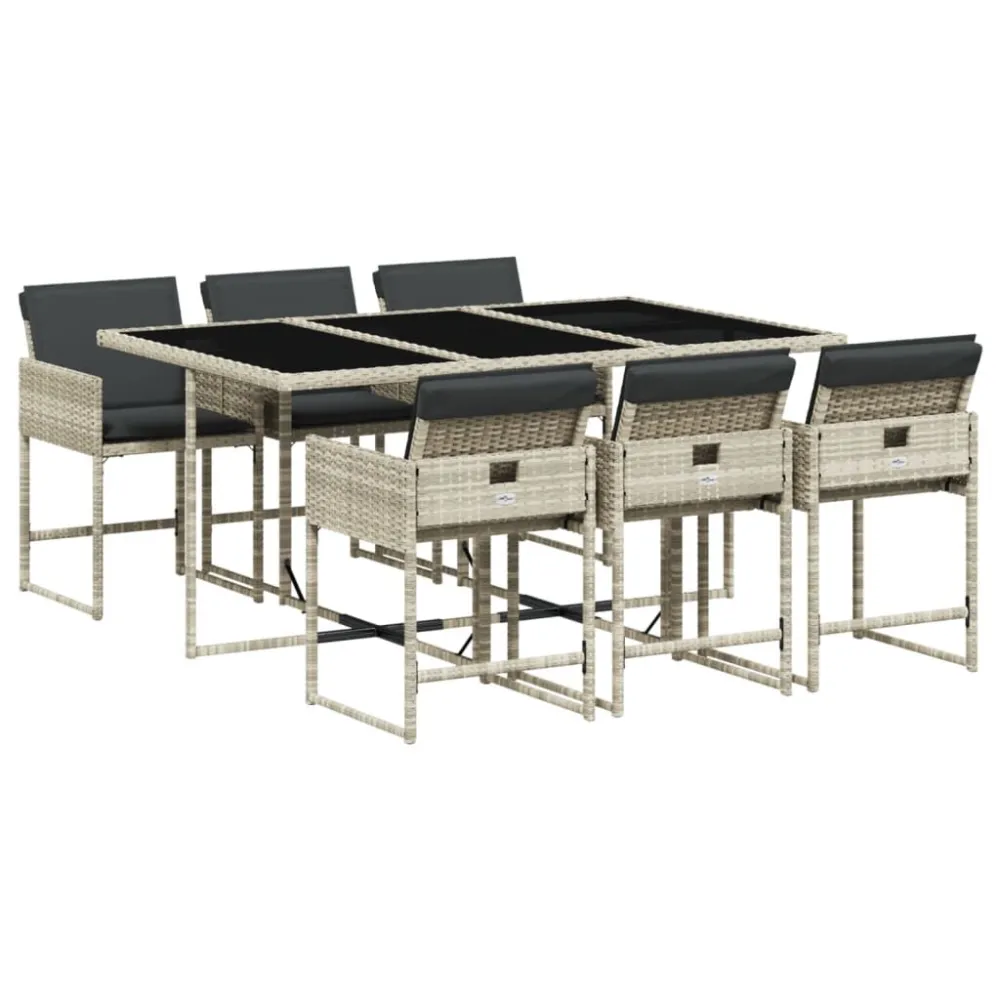 Conjunto Completo para Piquenique 7 pcs conj. jantar para jardim com almofadões vime PE cinza-claro