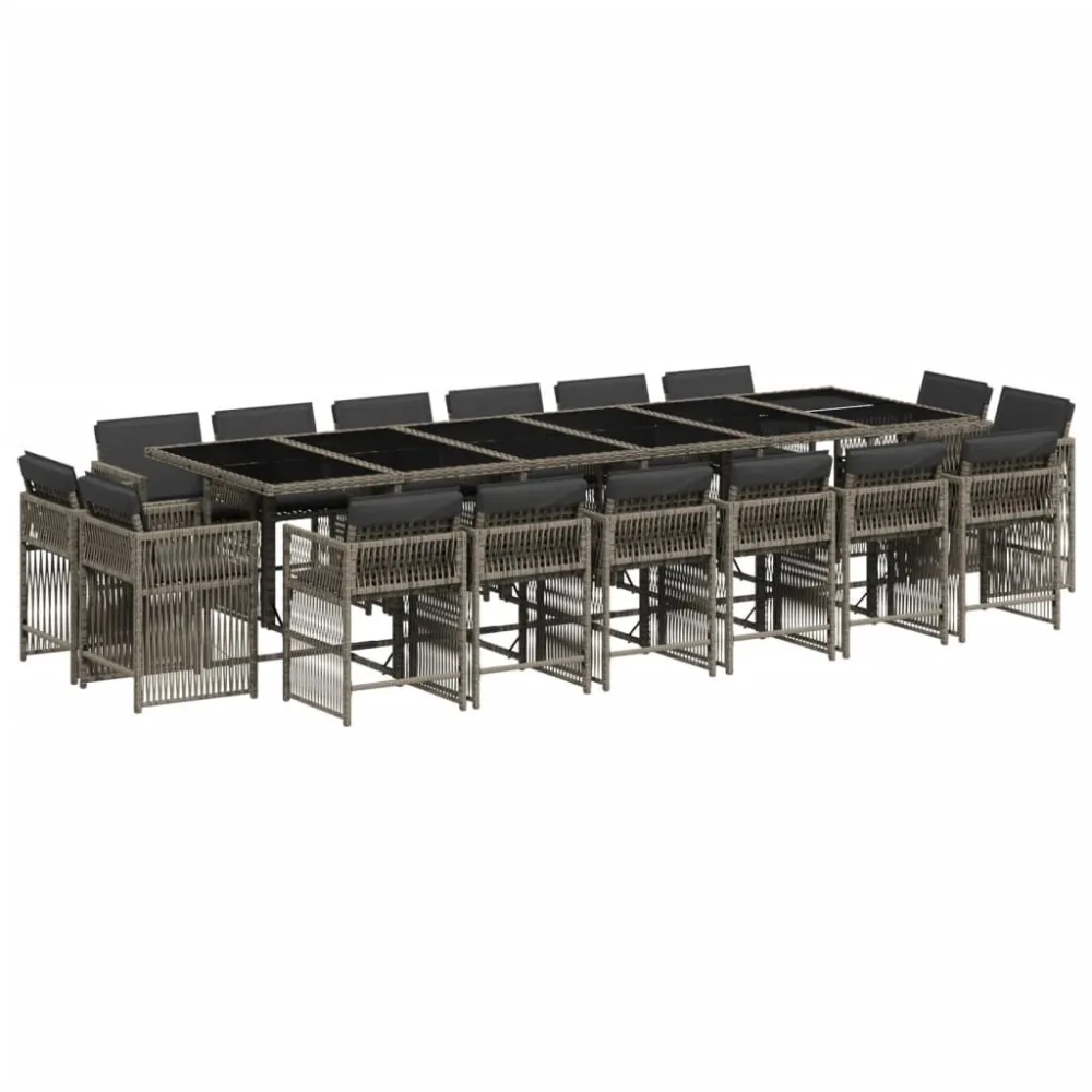 Conjunto Completo para Piquenique 17 pcs conj. de jantar para jardim com almofadões vime PE cinzento