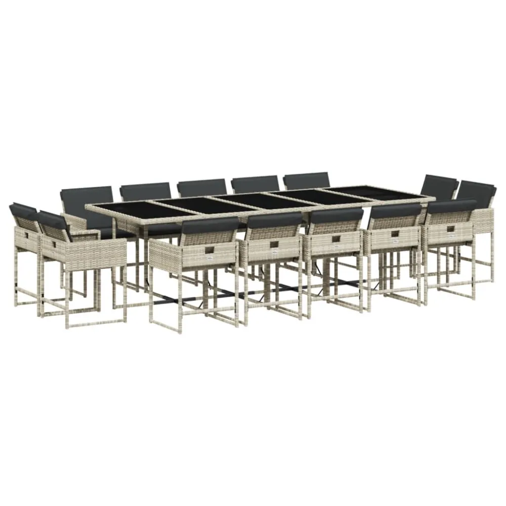 Conjunto Completo para Piquenique 15 pcs conj. jantar jardim com almofadões vime PE cinzento-claro