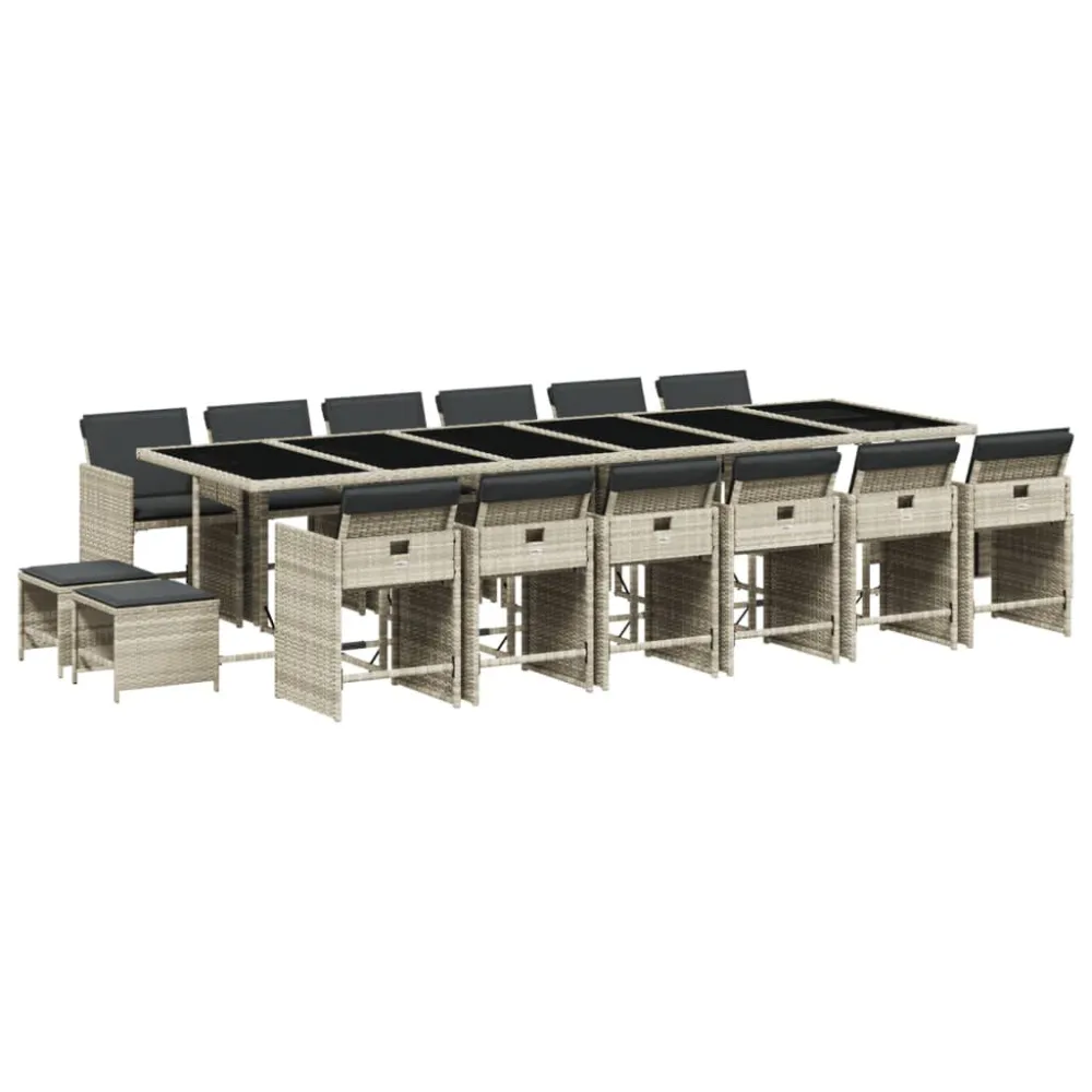 Conjunto Completo para Piquenique 17 pcs conj. jantar jardim com almofadões vime PE cinzento-claro