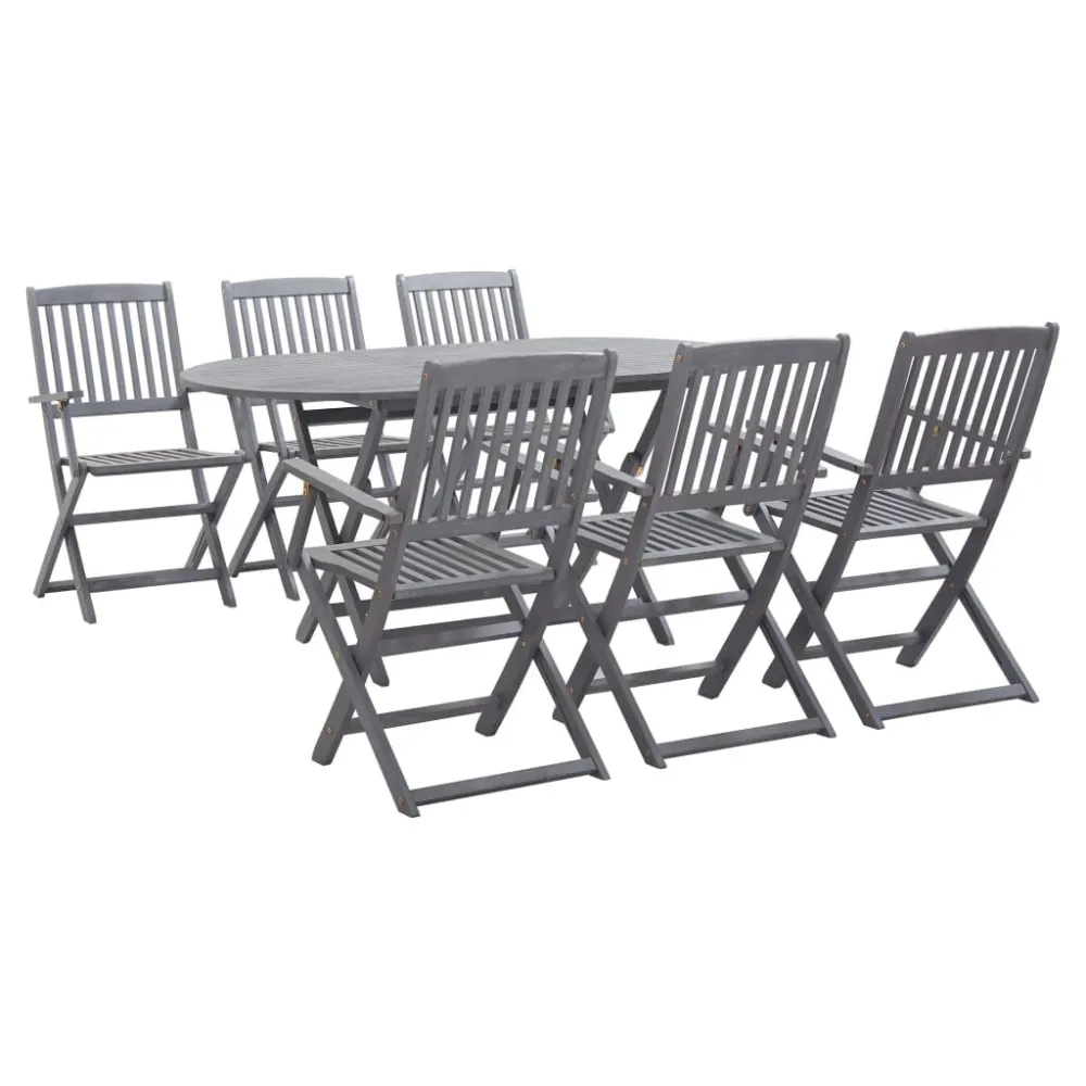 Conjunto Completo para Piquenique 7 pcs conjunto de jantar jardim madeira acácia maciç cinzento