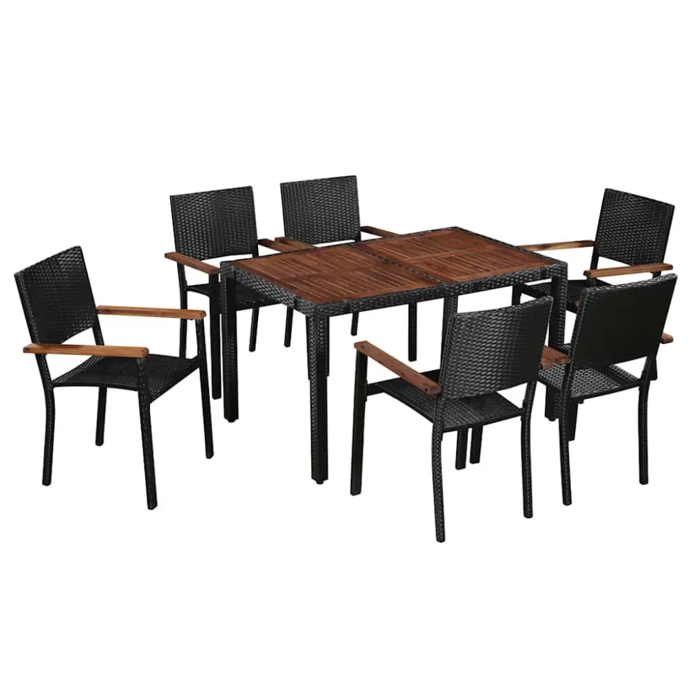 Conjunto Completo para Piquenique 7 pcs conjunto jantar exterior vime PE e madeira acácia preto