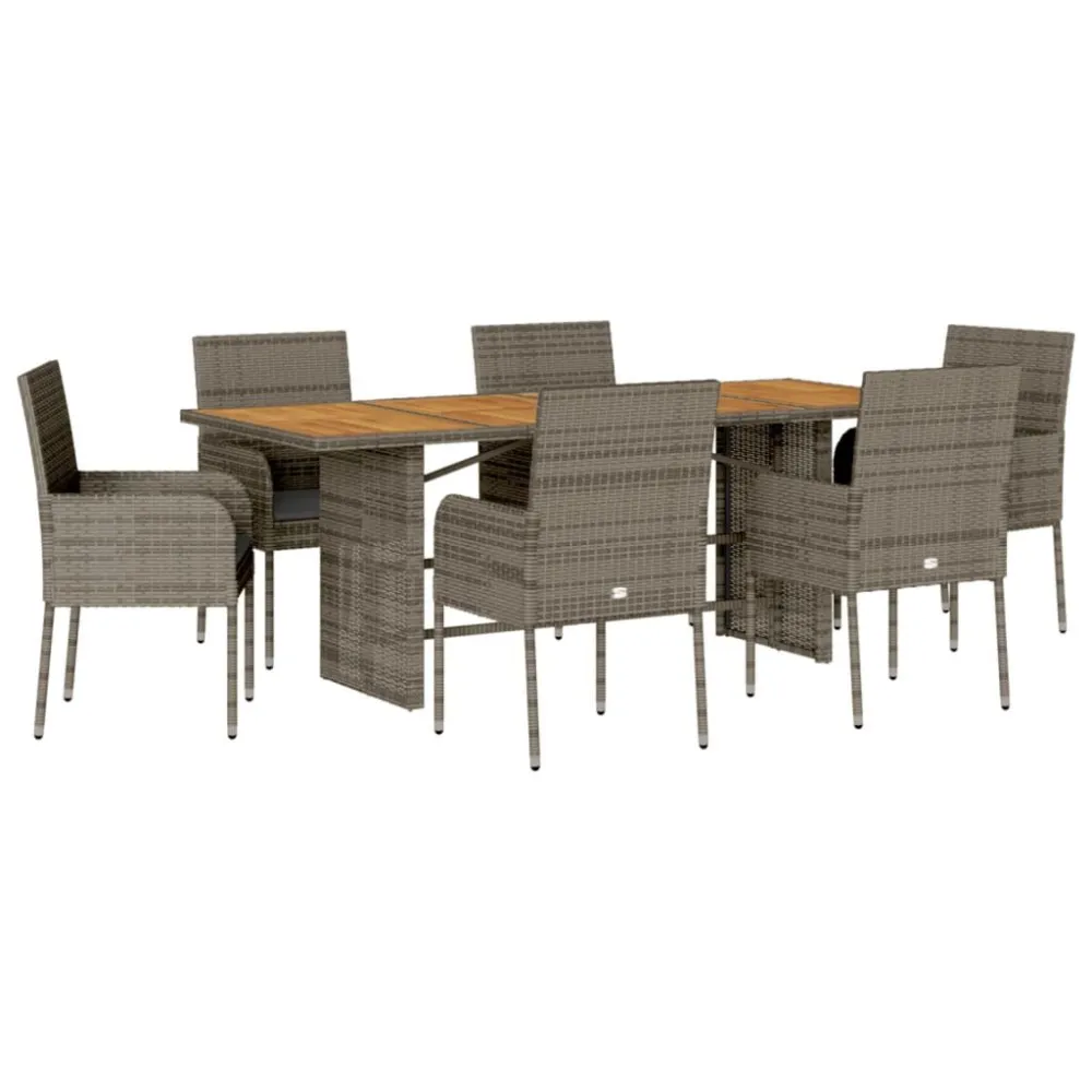 Conjunto Completo para Piquenique 7 pcs conjunto de jantar para jardim com almofadões vime PE cinza