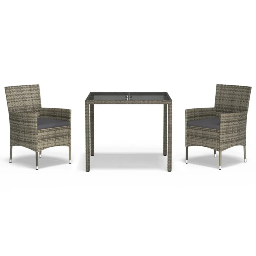 Conjunto Completo para Piquenique 3 pcs conjunto de jantar para jardim com almofadões vime PE cinza