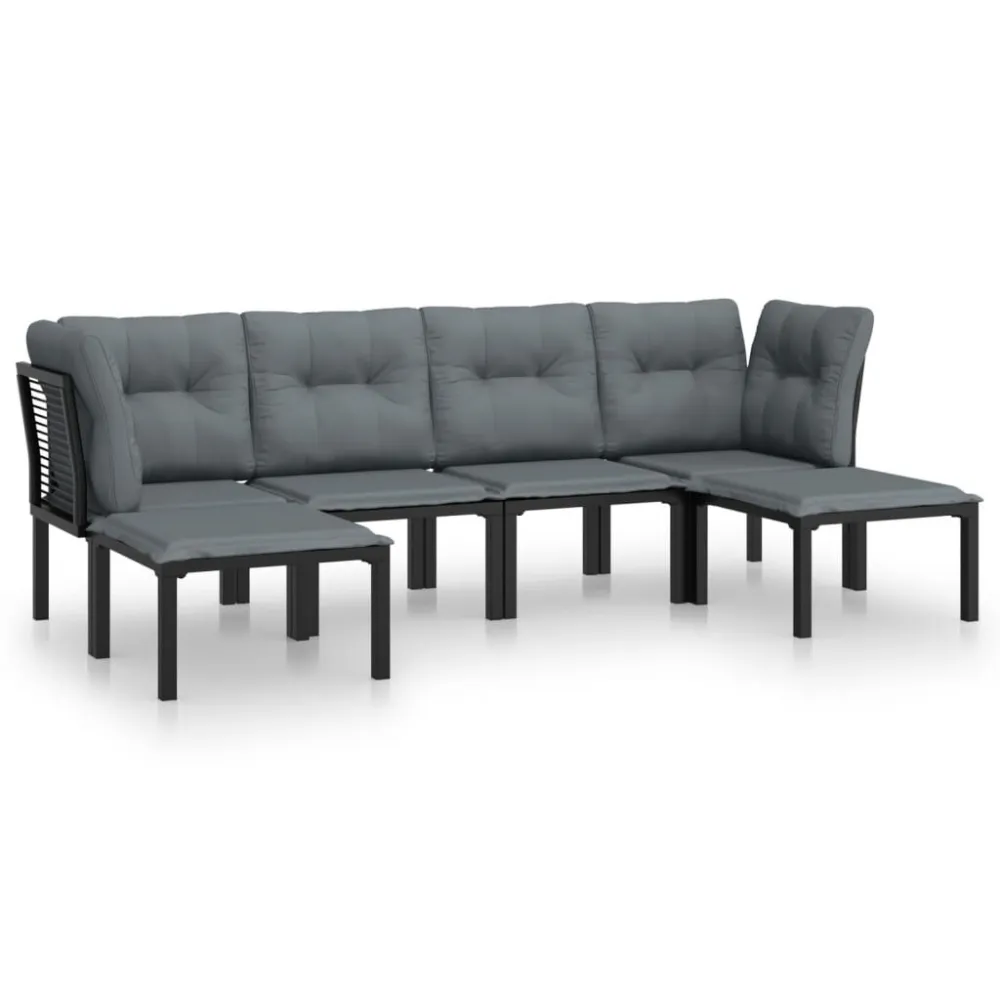 Conjunto Completo para Piquenique 6 pcs conjunto lounge de jardim vime PE preto e cinzento
