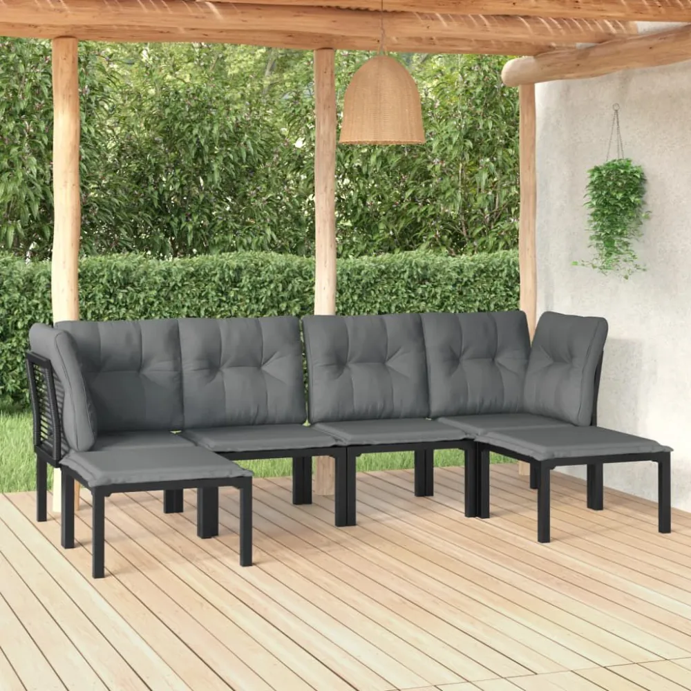 Conjunto Completo para Piquenique 6 pcs conjunto lounge de jardim vime PE preto e cinzento