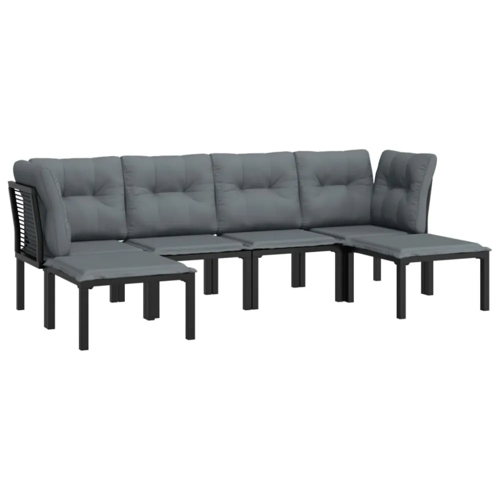 Conjunto Completo para Piquenique 6 pcs conjunto lounge de jardim vime PE preto e cinzento