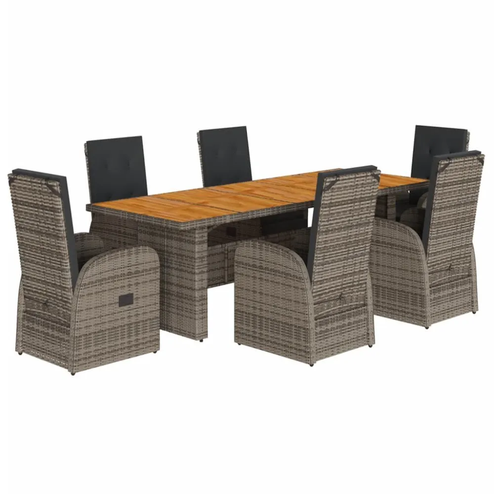 Conjunto Completo para Piquenique 7 pcs conjunto de jantar para jardim com almofadões vime PE cinza