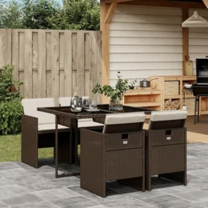 Conjunto Completo para Piquenique 5 peças conjunto jantar para jardim com almofadões vime PE castanho