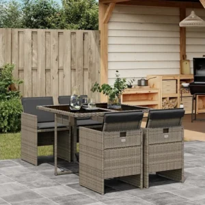 Conjunto Completo para Piquenique 5 peças conjunto de jantar para jardim com almofadões vime PE cinza