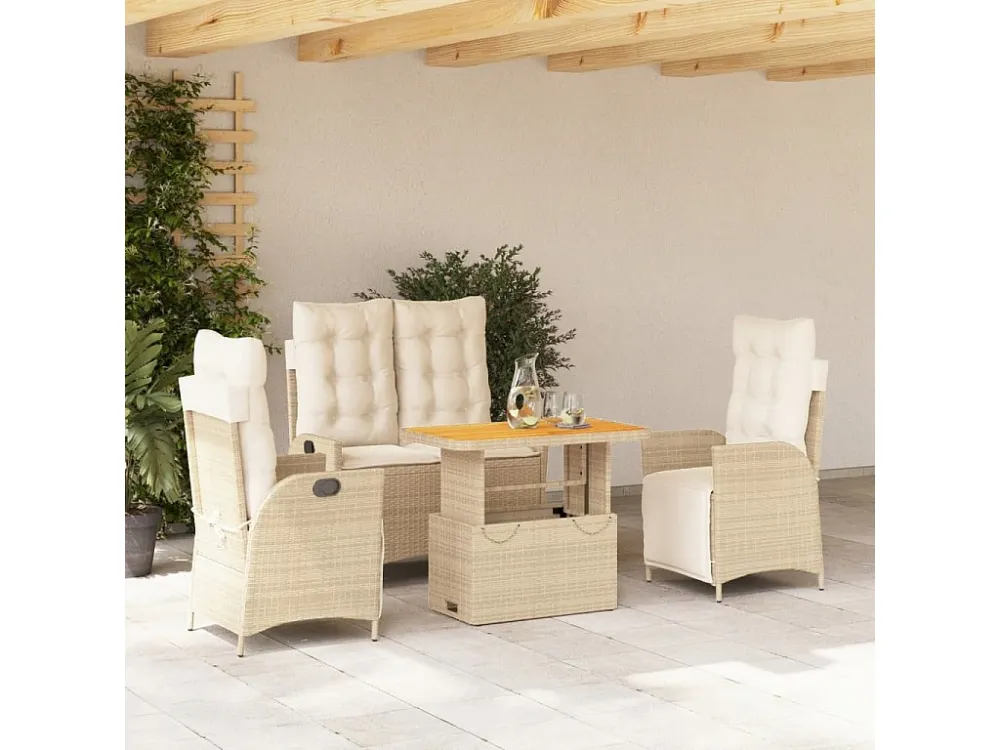 Conjunto Completo para Piquenique 4 peças conjunto de jantar para jardim com almofadões vime PE bege