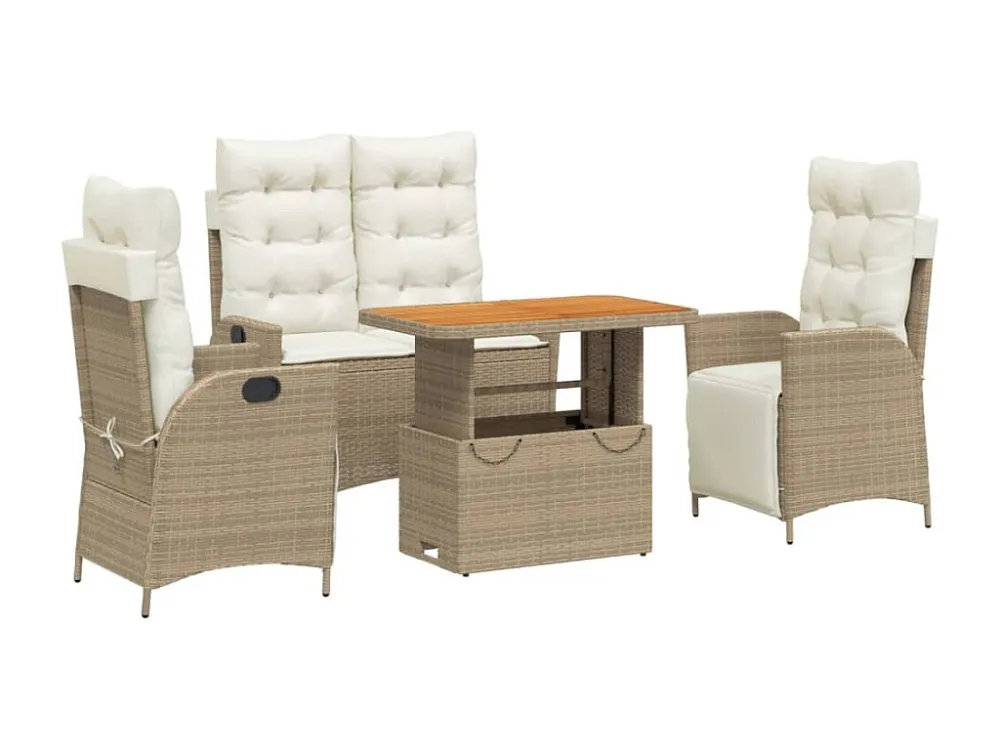Conjunto Completo para Piquenique 4 peças conjunto de jantar para jardim com almofadões vime PE bege