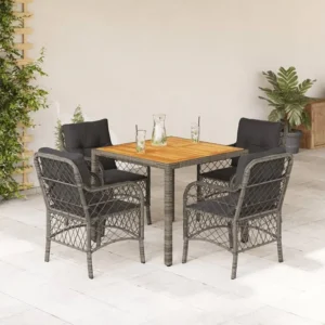 Conjunto Completo para Piquenique 5 peças conjunto de jantar para jardim com almofadões vime PE cinza