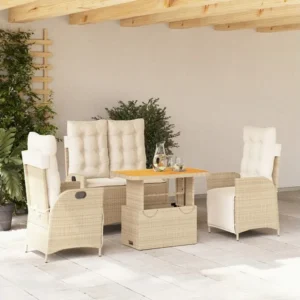 Conjunto Completo para Piquenique 4 peças conjunto de jantar para jardim com almofadões vime PE bege
