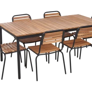 Conjunto de refeições 6 lugares em madeira de acácia clara VALLESE | Material Impermeável