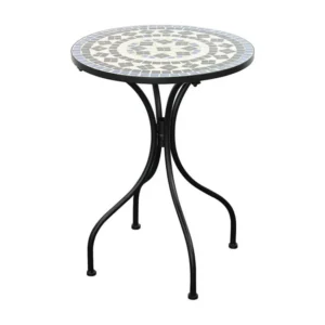Estosa - Mesa de centro redonda para exterior com prateleira em cerâmica e decoração em mosaico mate 55x71 cm | Material I...