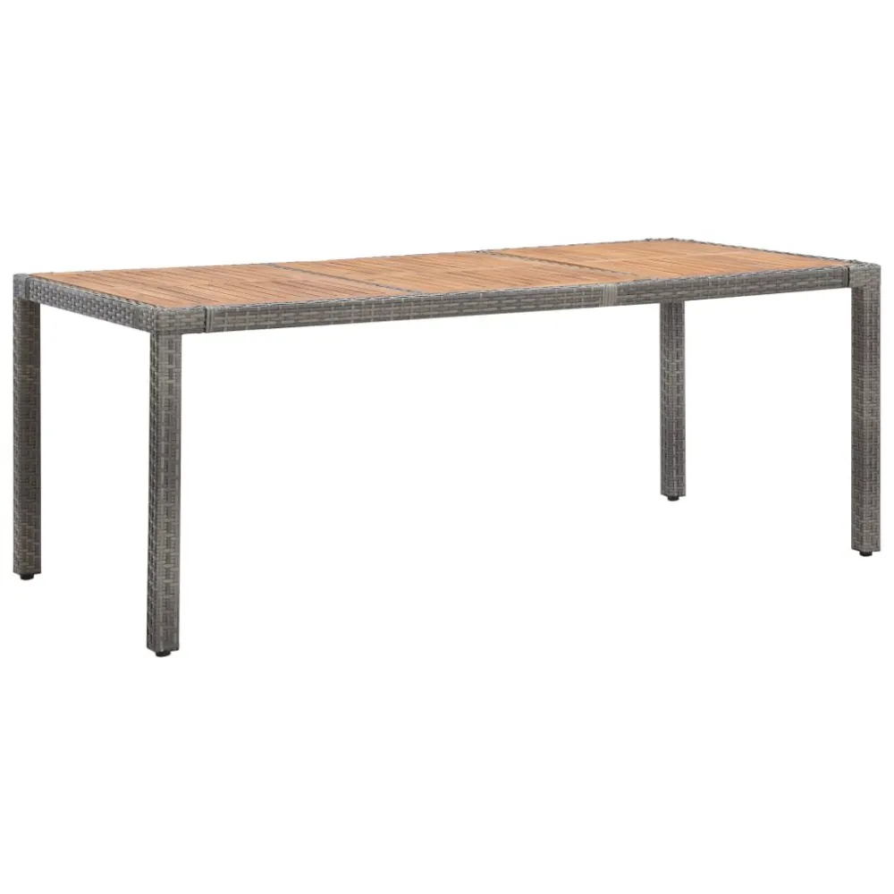 Mesa de jardim 190x90x75 cm vime PE/madeira acácia maciç cinza com Garantia de 1 Ano