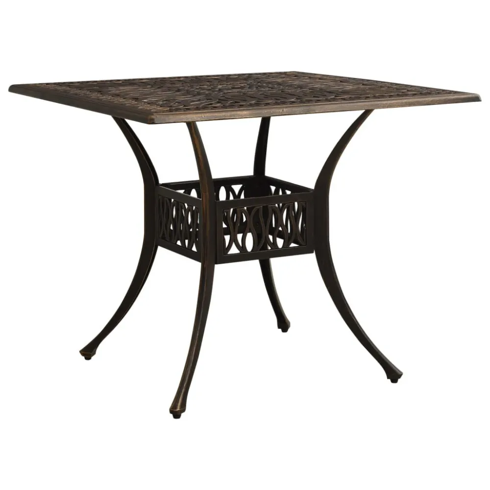 Mesa de jardim 90x90x73 cm alumínio fundido âmbar escuro
