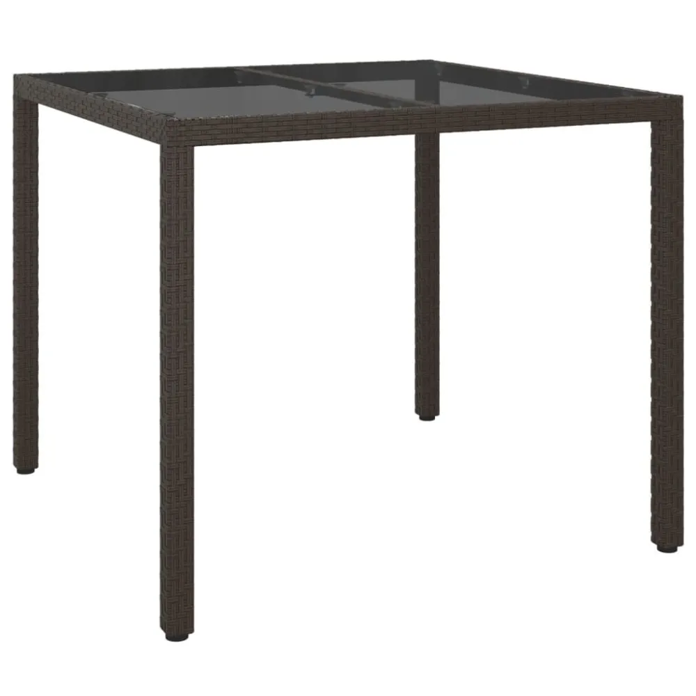 Mesa de jardim 90x90x75 cm vidro temperado e vime PE castanho | Material Impermeável