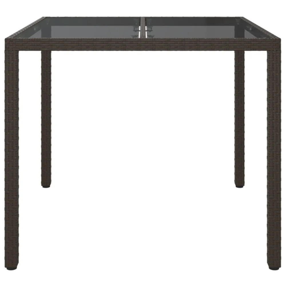 Mesa de jardim 90x90x75 cm vidro temperado e vime PE castanho | Material Impermeável