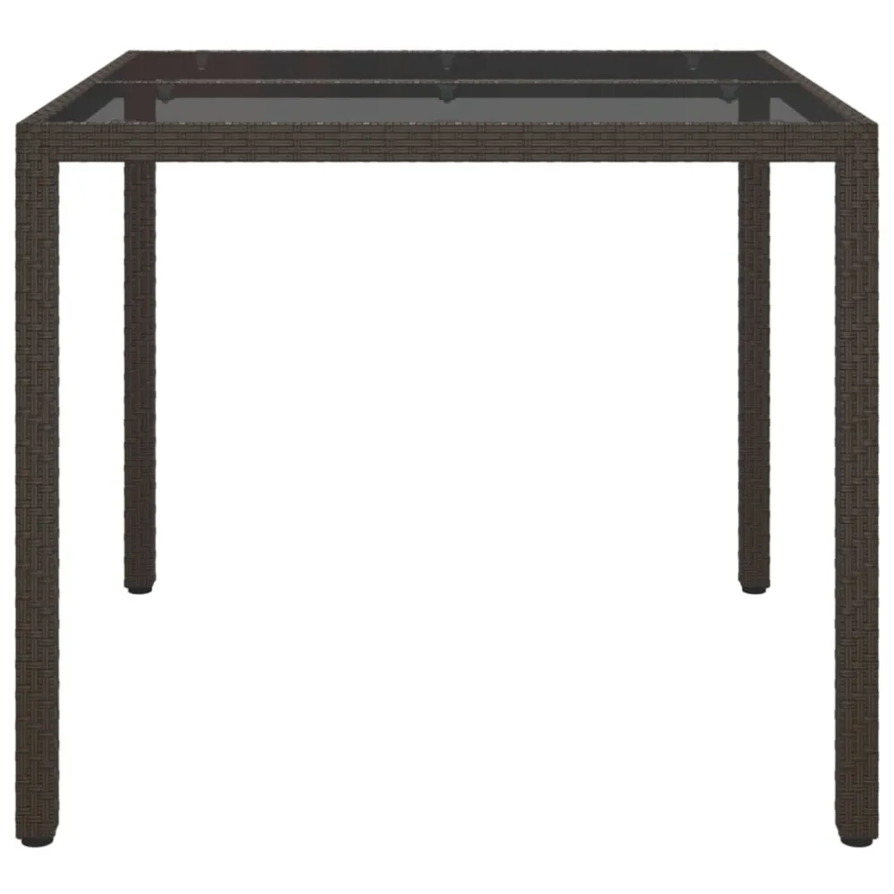 Mesa de jardim 90x90x75 cm vidro temperado e vime PE castanho | Material Impermeável