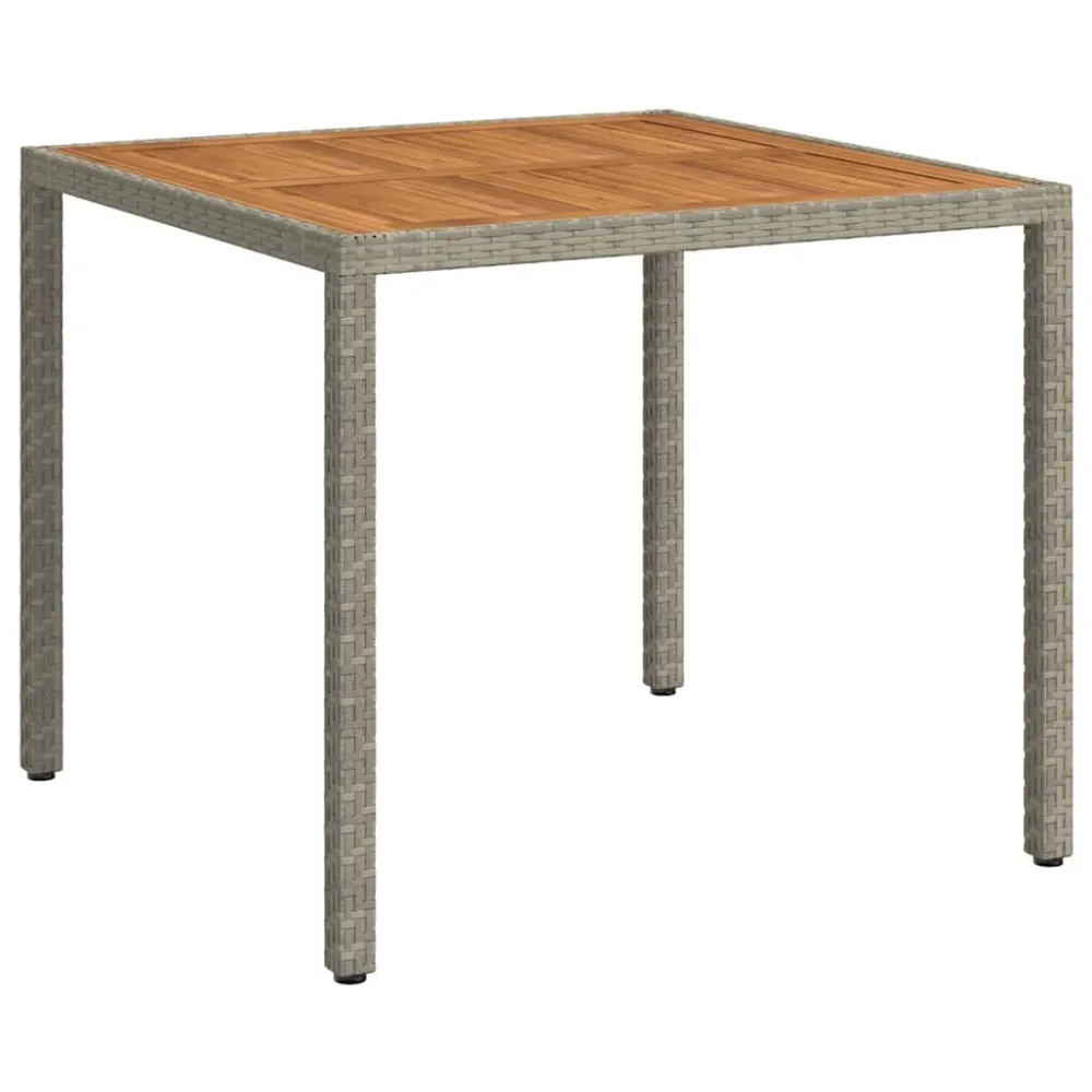 Mesa de jardim 90x90x75 cm vime PE e madeira de acácia cinzento com Garantia de 1 Ano