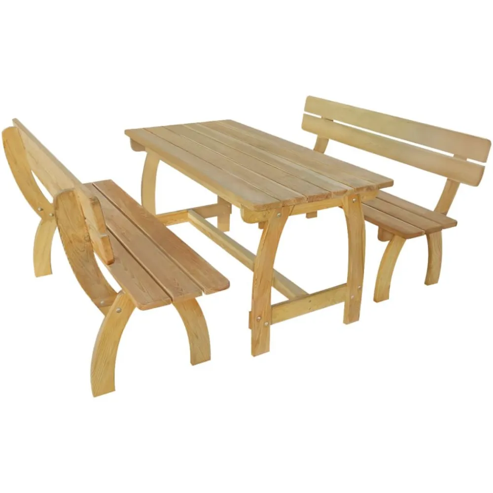 Mesa de jardim com 2 bancos madeira de pinho impregnada | Material Impermeável