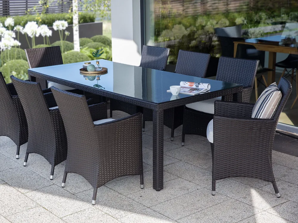 Mesa de refeições de jardim em rattan sintético castanho fosco 220 x 100 cm ITALY