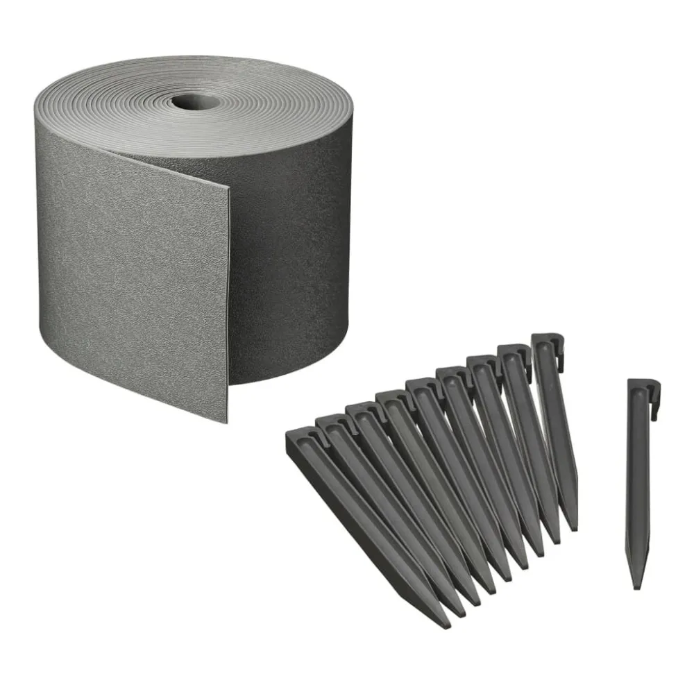 Nature Conjunto de bordas de jardim com estacas 15 cm x 10 m cinza | Material Impermeável