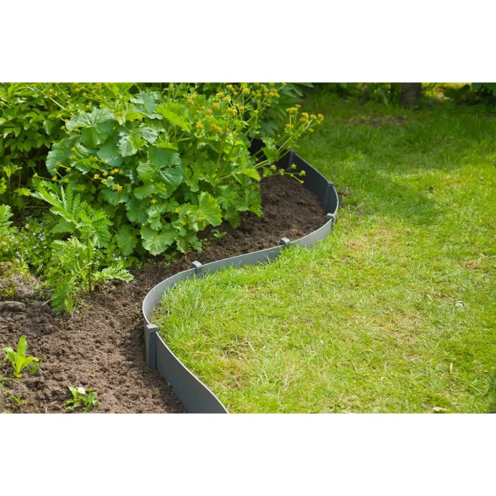 Nature Conjunto de bordas de jardim com estacas 15 cm x 10 m cinza | Material Impermeável