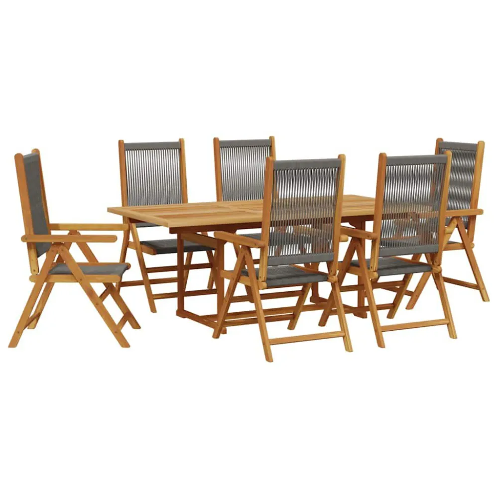 7 pcs conj. jantar para jardim polipropileno/madeira maciç cinza | Material Impermeável