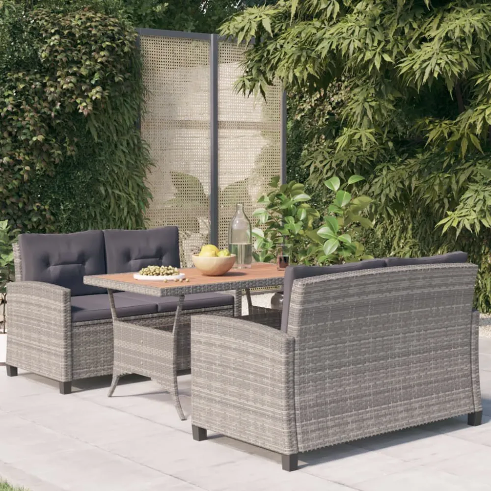3 pcs conj. de jantar para jardim vime PE e acácia maciç com Garantia de 1 Ano