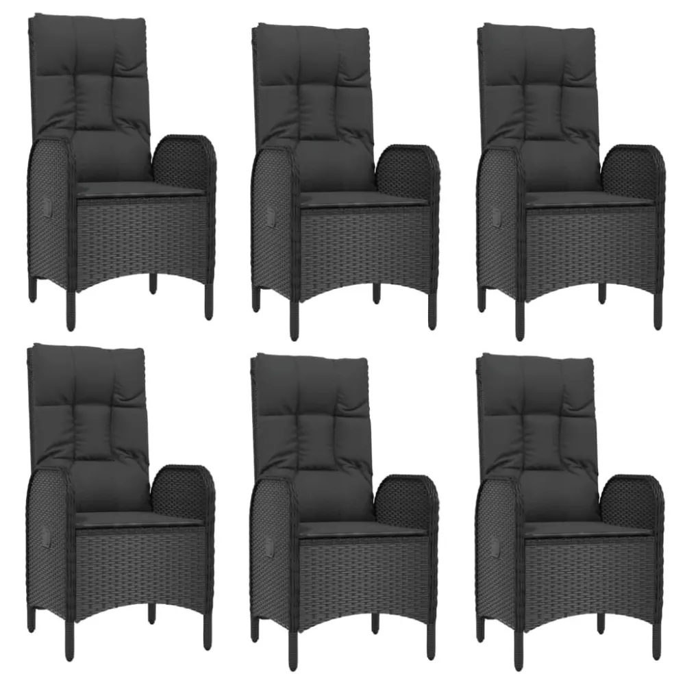 7 pcs conjunto jantar jardim com almofadões vime PE preto/cinza | Material Impermeável