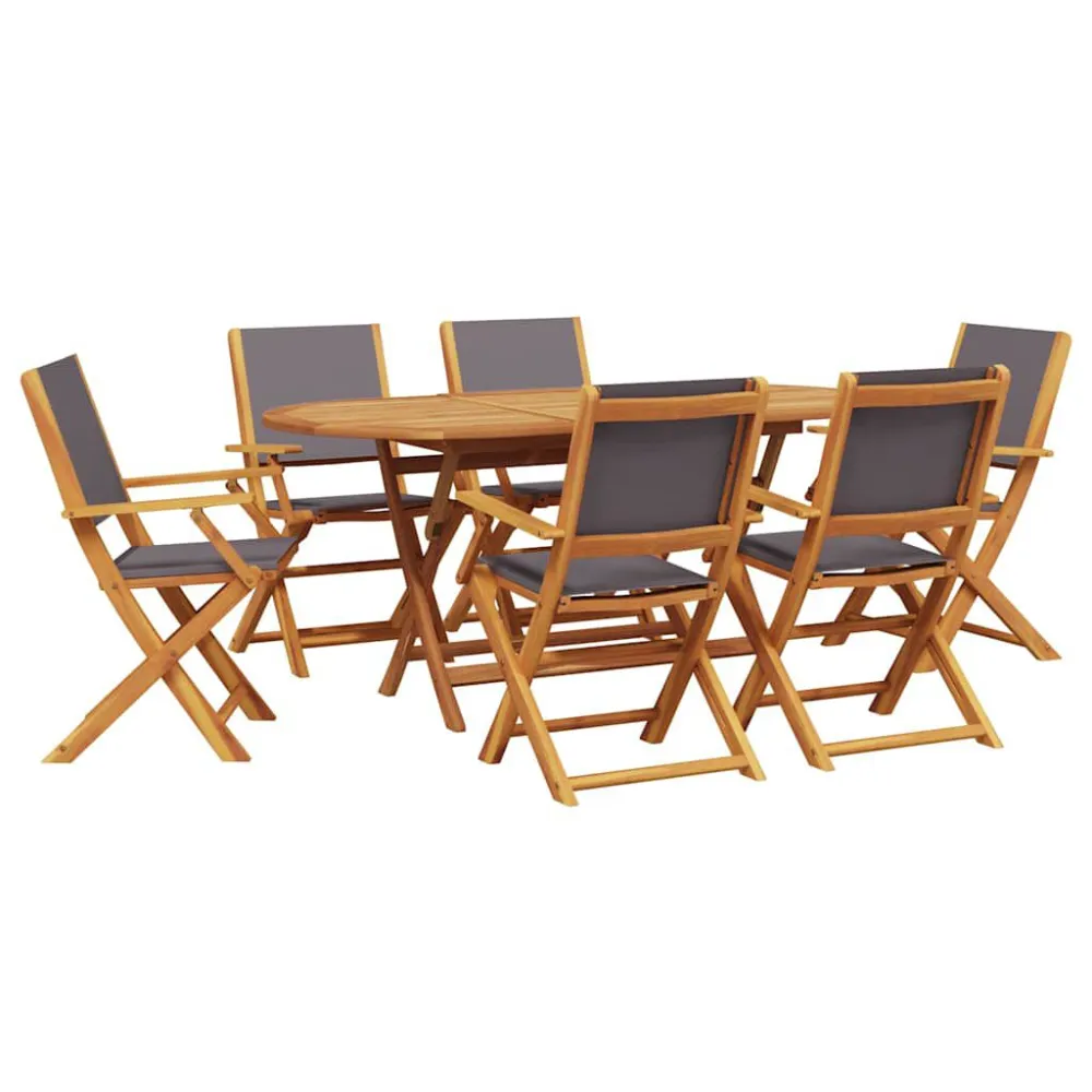 7 pcs conjunto jantar jardim tecido/madeira maciç antracite | Material Impermeável