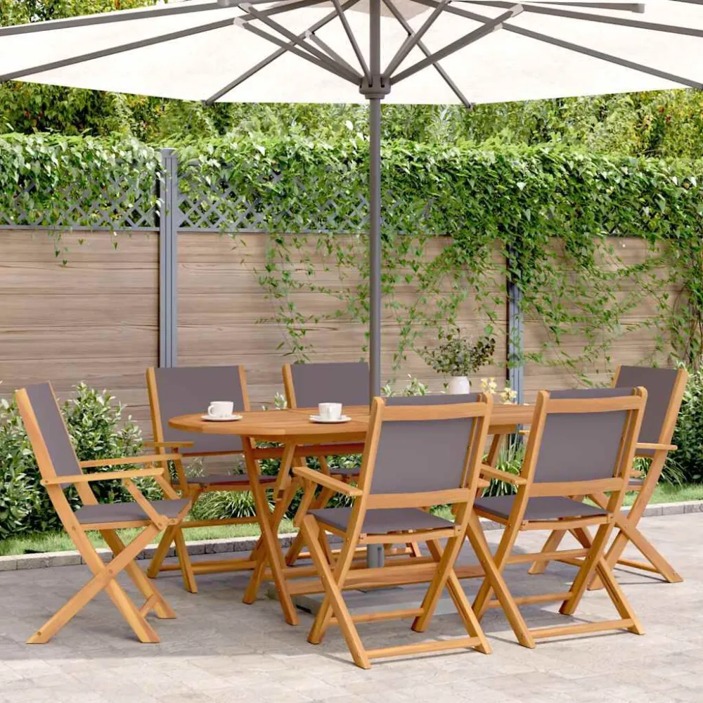 7 pcs conjunto jantar jardim tecido/madeira maciç antracite | Material Impermeável