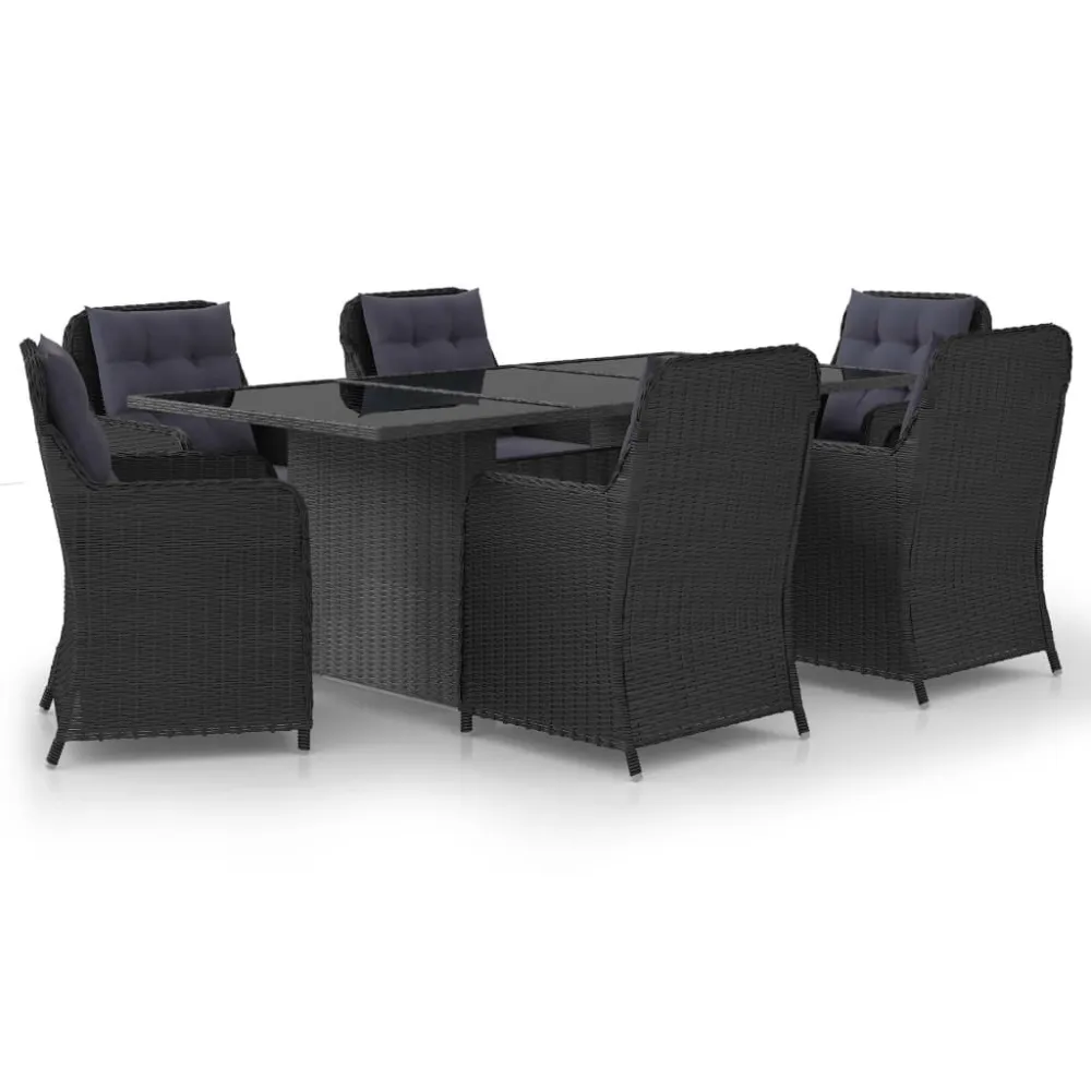 7 pcs conjunto de jantar para jardim vime PE preto | Material Impermeável
