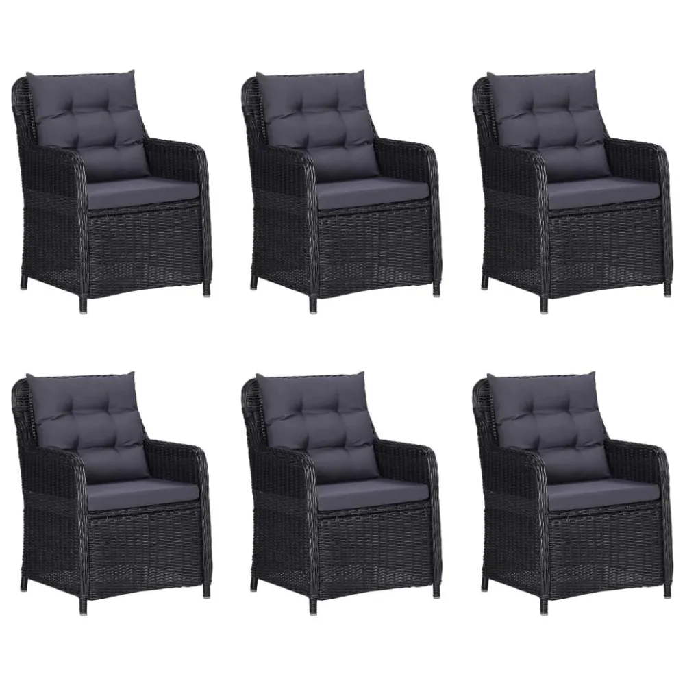 7 pcs conjunto de jantar para jardim vime PE preto | Material Impermeável